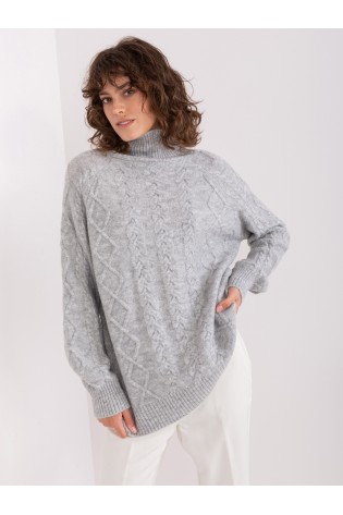 Šviesiai pilkas megztinis su pynėmis-AT-SW-2355-2.19P