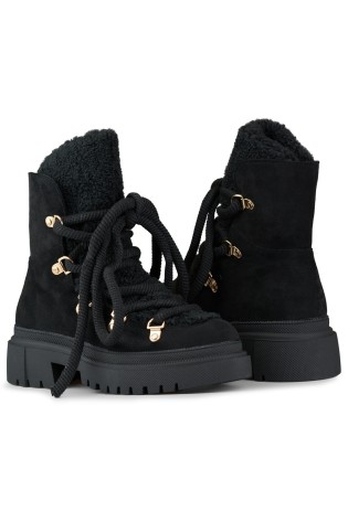 Moteriški juodi šilti žieminiai sniego batai su raišteliais-JJ53B