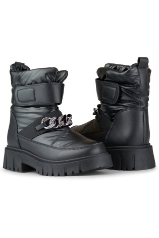 Šilti juodi žieminiai batai dekoruoti grandinėmis-JH-5B