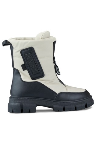 Išskirtinio dizaino kreminiai juodi šilti žieminiai batai-H-07BE