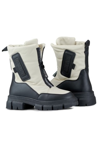 Išskirtinio dizaino kreminiai juodi šilti žieminiai batai-H-07BE