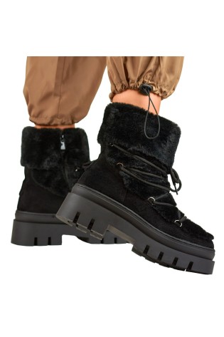 Juodi zomšiniai šilti sniego batai su kailiuku-XH9370-1-B