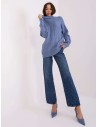 Mėlynas šiltas megztinis su pynėmis-AT-SW-2355-2.30X