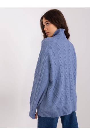 Mėlynas šiltas megztinis su pynėmis-AT-SW-2355-2.30X