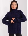 Tamsiai mėlynas megztinis su pynėmis-AT-SW-2348.88