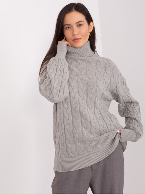 Šviesiai pilkas megztinis su pynėmis-AT-SW-2348.88