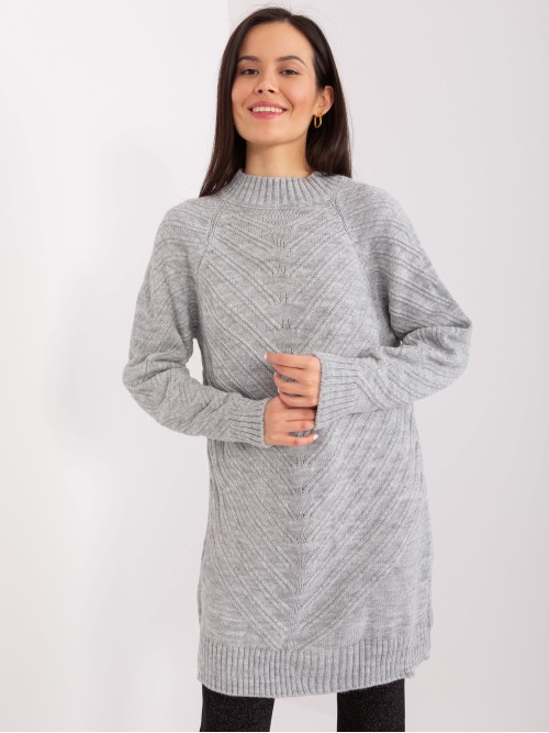 Šviesiai pilkas ilgas megztinis - suknelė-BA-SW-8013.14P