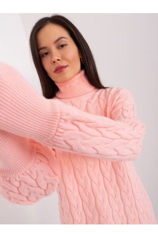 Persikų spalvos megztinis su pynėmis-AT-SW-2348.95