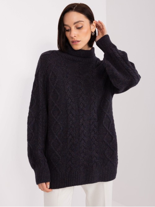 Juodas megztinis su pynėmis-AT-SW-2355-2.30X