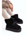 Women's Lace-Up Snow Boots with Thick Sole Black Loso-20223-4A BLACK