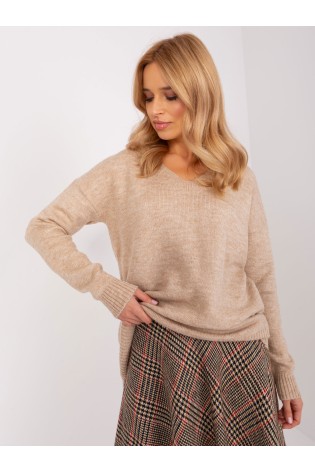 Klasikinis šviesiai rudas moteriškas megztinis-TO-SW-1810.32X