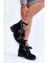Suede Boots With Pearls And Ribbon Black Perla-CLS-206/8371 BLK