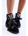 Suede Boots With Pearls And Ribbon Black Perla-CLS-206/8371 BLK