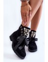 Suede Boots With Pearls And Ribbon Black Perla-CLS-206/8371 BLK