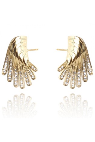Auksiniai auskarai sparnai su kristalais, paauksuoti 14k auksu KST3045-KST3045