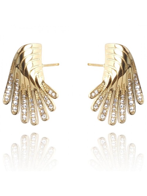 Auksiniai auskarai sparnai su kristalais, paauksuoti 14k auksu KST3045-KST3045
