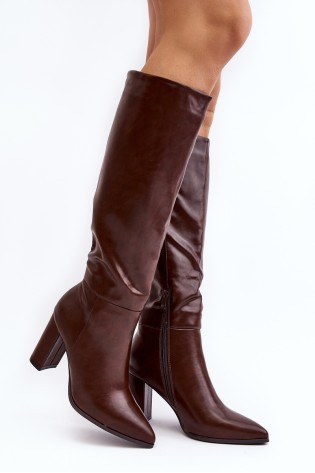 Elegantiški tamsiai rudi ilgaauliai batai-3872 BROWN