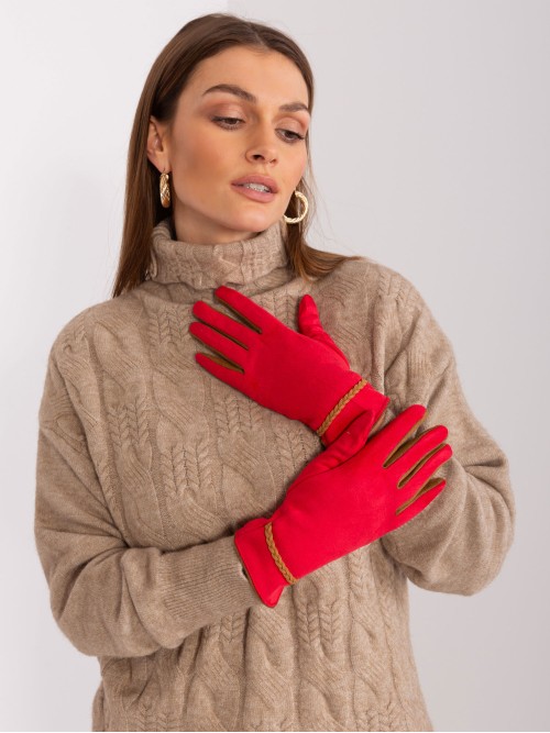 Moteriškos raudonos pirštinės su pinta juostele-AT-RK-238601.78