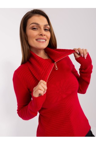 Raudonas puošnus megztinis-PM-SW-R3634.99