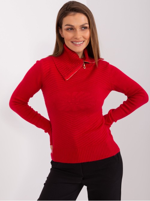 Raudonas puošnus megztinis-PM-SW-R3634.99