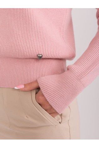 Rožinis megztinis su V formos apykakle-PM-SW-PM895.40P