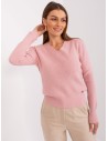 Rožinis megztinis su V formos apykakle-PM-SW-PM895.40P