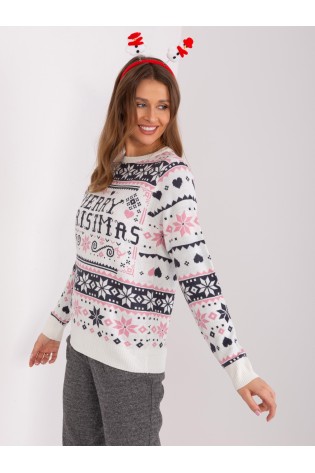 Baltos ir rožinės spalvos Kalėdinis megztinis-D90057AB90883A