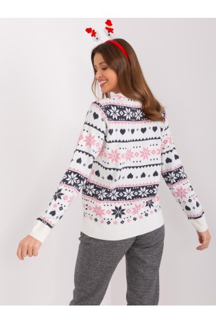 Baltos ir rožinės spalvos Kalėdinis megztinis-D90057AB90883A