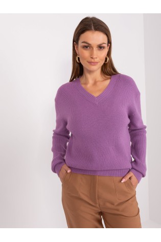 Violetinis megztinis su V formos apykakle-PM-SW-PM895.40P