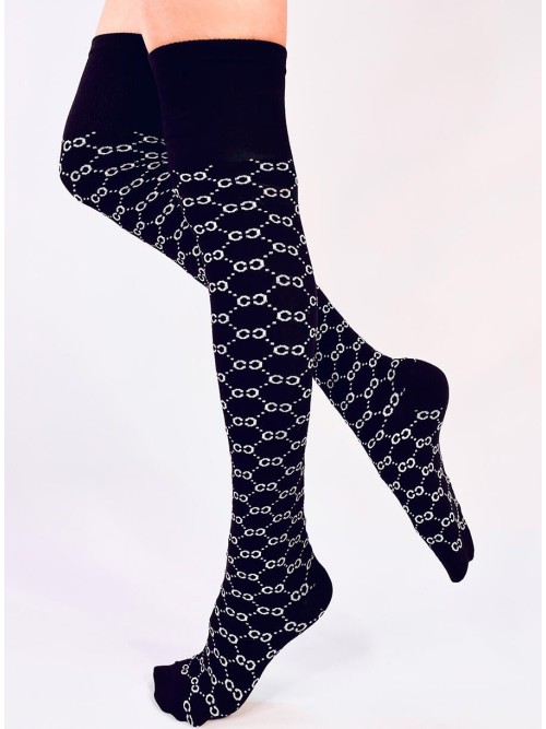 Moteriškos kojinės virš kelių CIRYLI BLACK-WHITE-KB SK-WJCC94506