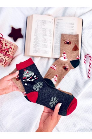 Moteriškos kalėdinės vilnonės kojinės, dvi poros SANTA SET-1-KB 36799