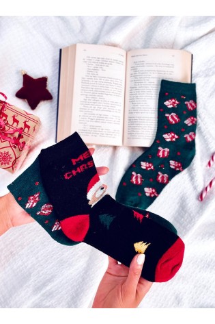 Moteriškos kalėdinės vilnonės kojinės, dvi poros SANTA SET-3-KB 36801