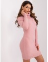 Šilta rožinė suknelė aukštu kaklu-PM-SK-PM-3802.37X