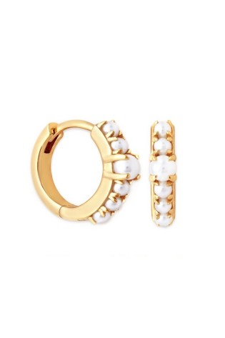 Auksiniai auskarai rinkutės su perlais, 1.1x0.4 cm, paauksuoti 14k KST2984-KST2984