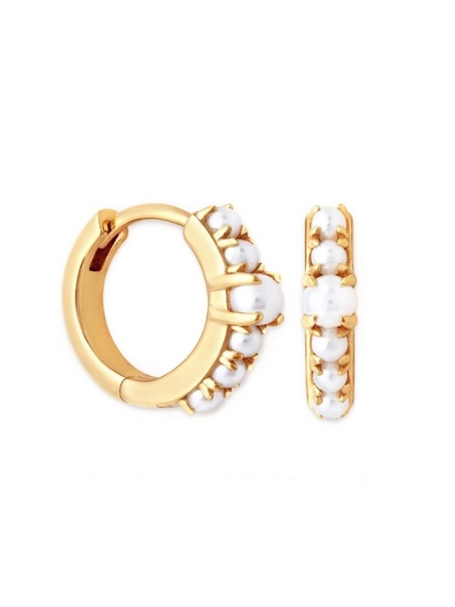Auksiniai auskarai rinkutės su perlais, 1.1x0.4 cm, paauksuoti 14k KST2984-KST2984