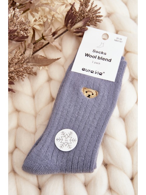 Šiltos kojinės su alpakų vilna ir išsiuvinėtu meškučiu-SK.29100/NBX181