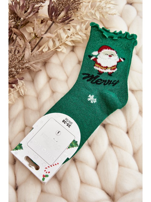 Moteriškos blizgios kalėdinės kojinės su Kalėdų Seneliu