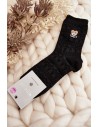 Raštuotos moteriškos kojinės su išsiuvinėtu meškučiu-SK.29184/NZX691