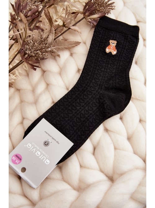 Moteriškos kojinės su mielu išsiuvinėtu meškiuku-SK.29123/NZX690