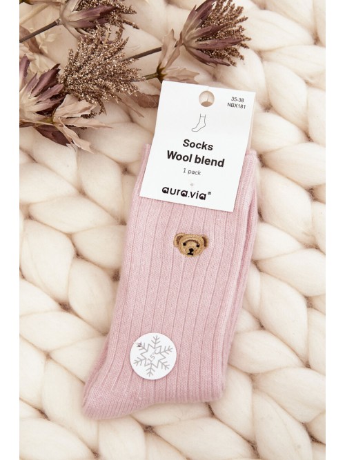 Šiltos kojinės su alpakų vilna ir išsiuvinėtu meškučiu-SK.29097/NBX181