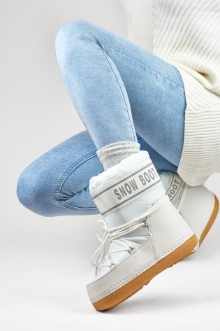 Balti moon stiliaus sniego batai su raišteliais-6855-2W