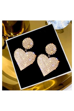 Kabantys širdelės formos auksiniai auskarai su kristalais 5.3x3.7 cm K1631Z-K1631Z