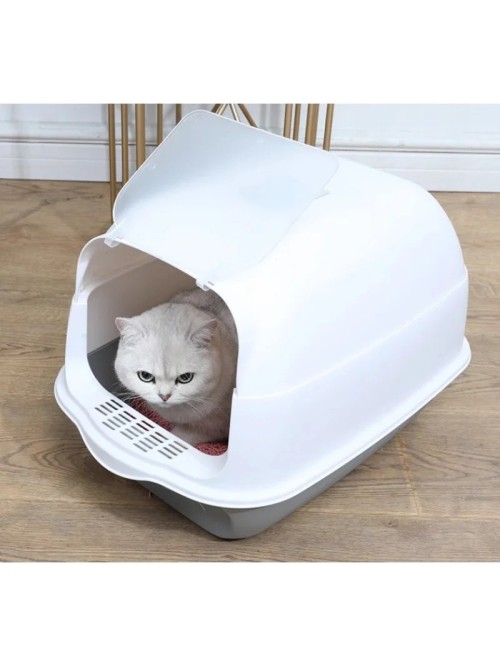 Uždara kačių kraiko dėžė su semtuvėliu, katino tuoletas GREY CAT14-KOT14