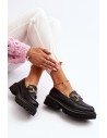 Juodi odiniai klasikiniai loafer bateliai su papuošimu-H8-309MOK BLACK