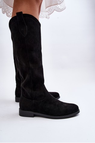 Juodi zomšiniai ilgaauliai batai-HY66-132 BLACK