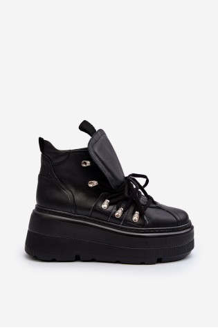 Originalaus dizaino juodi odiniai platforminiai batai-3416 CZARNY LICO