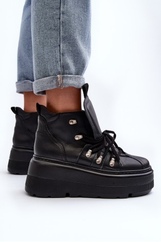 Originalaus dizaino juodi odiniai platforminiai batai-3416 CZARNY LICO