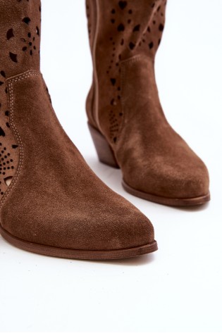 Natūralios odos tamsiai rudi moteriški batai-3396 TABACO WEL