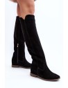Aukštos kokybės natūralios zomšinės odos juodi ilgaauliai batai-3407 CZARNY WELUR