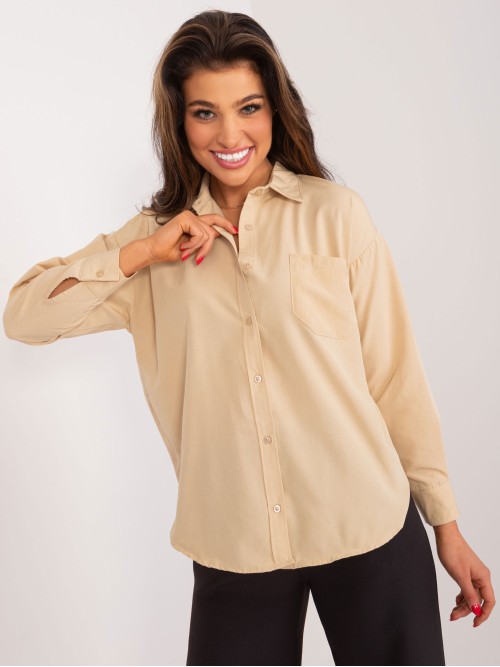 Smėlio spalvos klasikiniai moteriški marškiniai-BA-KS-0286.99